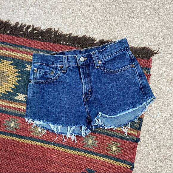 Levi's 505 Blue Cutoff Jean Shorts with Frayed Hem Size 4 - Picture 1 of 4